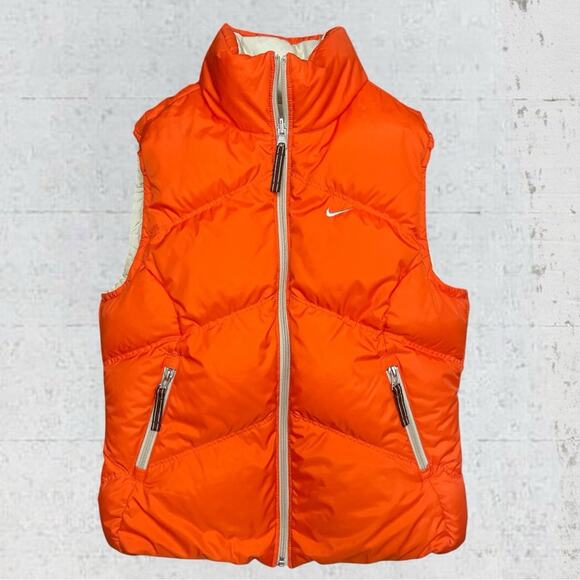 VTG 1995 NIKE Women’s Reversible Down Puffer Vest Size M Orange/Cream Sporty - Picture 3 of 15